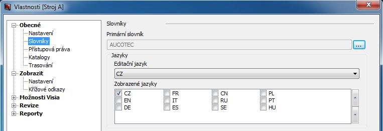 Editační jazyk je jazyk, ve kterém se budou zobrazovat texty v dialogových oknech objektů a také jazyk, ve kterém se budou za pomocí klávesy F3 texty vyhledávat.