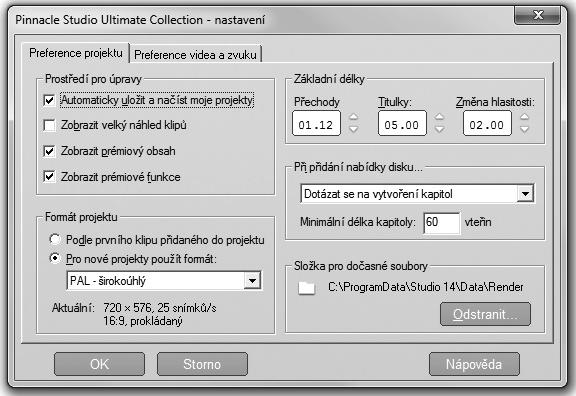 1. Začínáme * Měli byste nejdříve určit disk a složku, kam chcete projekt uložit, ale pokud vás k tomu nevede nějaký zvláštní zájem, uložte projekt do té složky, kterou vám Pinnacle Studio nabízí,