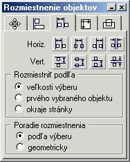 Rozmiestnenie objektov zobrazíme výberom Galéria Rozmiestnenie objektov. Pomocou tejto galérie vieme nastaviť vzájomné rozmiestnenie objektov (medzery medzi nimi).