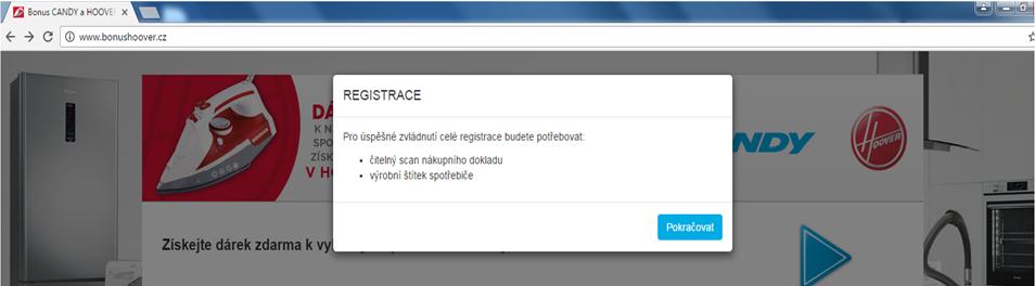 Po zahájení registrace se Vám