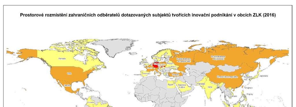 Lokalizace odběrů firmy dle obratu Z mapy lze jasně vyčíst, že největšími odběrateli firem ze zlínského regionu jsou