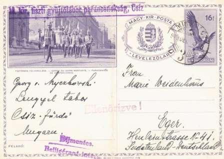 - 21 - BUDAPEST 82 s datem 940 MAR.20 13 (20.března 1940). Na zásilce jsou otisky razítek Červeného kříže Maďarska a Švýcarska (Ženeva).