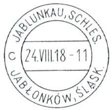 Toto asi patří cenzorovi. Jedná se o barevnou pohlednici s ukázkou pěti míst v Jablunkově s nápisem Jablunkau /Österr.Schles. Expediční razítko je od pošty JABLUNKOV.