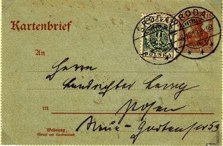 - 40 - Tarif za dopis váhy do 20 g přepravený ve vnitrostátní poštovní přepravě činil ke dni expedice zásilky 20 fen. Tarif platil od 1.10.1919.