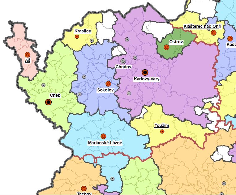 Druhá mapa (obrázek č. 5) představuje ty samé proudy, tentokrát ale podle jejich velikosti. Z té je ještě více vidět velká gravitační síla Karlových Varů.