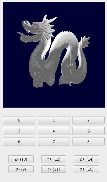 Obrázek 5.18: OpenGL okno Naprogramovaná tlačítka jsou dvojího typu, jedny jsou v základu bez funkce a druhé jsou využity ve výchozí view matici, popř.