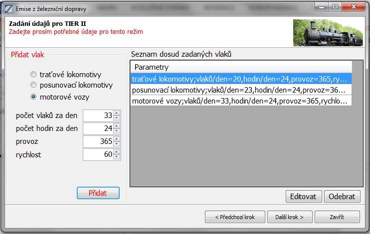 Na tomto formuláři se za upřesňující údaje o vlaku zadává spotřeba nafty a rychlost vlaku. Všechny ostatní údaje potřebné k analýze doplní aplikace podle vnitřní metodiky.