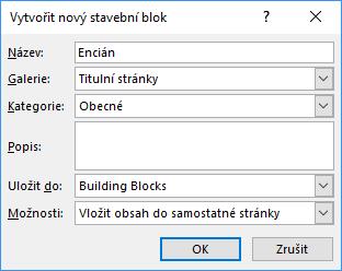 Klikneme na tlačítko Titulní stránka na kartě VLOŽENÍ. Pravým tlačítkem myši klikneme na stránku, kterou chceme z galerie odstranit, a z místní nabídky vybereme příkaz USPOŘÁDAT A ODSTRANIT.