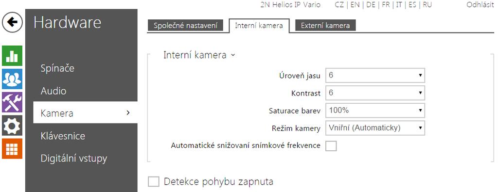 5.3.3 Kamera Toto menu je dostupné pouze u modelů 2N Helios IP, které jsou vybaveny interní kamerou nebo umožňují připojit externí kameru.