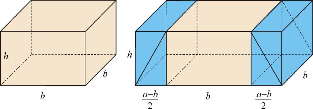 Obr. 4 Tato tři tělesa mají dohromady objem h ( a ab b ) proto roven + +, objem jednoho komolého jehlanu je ( ) V = h a + ab+ b.