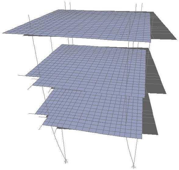 Fig. 3 The first mode of vibration (un-deformed shape shown in dark).