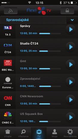 tv v počítači a mobilná aplikácia Moje relácie - správa obľúbených relácií, pripomenutí a vyhľadávanie relácií v TV programe. Zoznamy kanálov - Výber zoznamu kanálov v systéme flexitv.