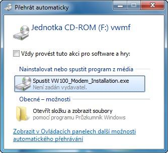 Instalace U:fonova 3G mobilního internetu Windows 7, Windows Vista 1) Při vložení USB modemu do PC se automatický spustí dotazovací okno na spuštění jednotky CD-ROM 2) Klikněte na Spustit