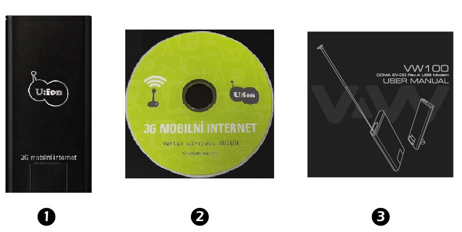 Kapitola 1. Přehled o produktu Obsah balení 1. USB Modem (Model No.