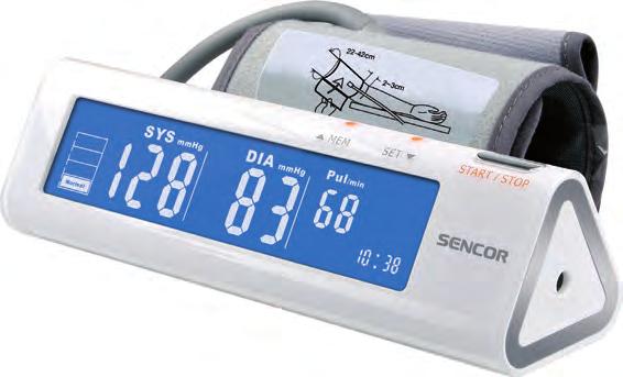 (128 x 50 mm) s modrým podsvícením Dotyková tlačítka Paměť na 60 měření (pro 2 uživatele) včetně záznamu data a času měření Napájení bateriemi (4 x AAA) nebo síťovým adaptérem Oscilometrická metoda