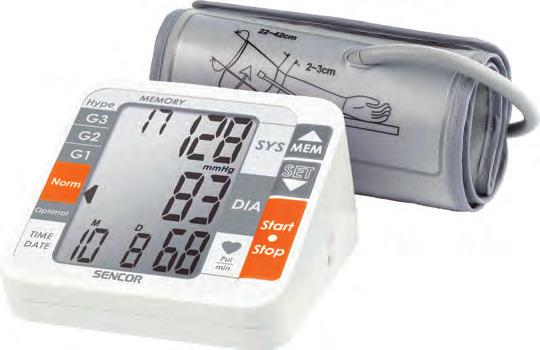 Tlakoměry SBP 690 Digitální tlakoměr na paži Pro snadné měření v domácích podmínkách Měří systolický a diastolický tlak a srdeční pulz Grafické rozlišení zvýšených hodnot tlaku (mírná / střední /