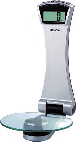 Hmotnost 0,39 kg SKS 5700 Kuchyňská váha Sklopná závěsná váha (montáž na zeď) Hloubka po sklopení pouze 7 cm Přídavné funkce hodiny, časovač s alarmem Extra velký LCD displej (72 x 35 mm) Tvrzené