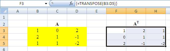 A. 1. Zadáme prvky matice A do buniek pracovného hárku zošita MS Excel 2.