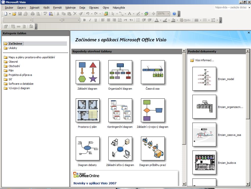 MICROSOFT OFFICE VISIO 2007 Obrázek 8 - Ukázka startovací obrazovky MS Office Visio 2007 Základní informace Název Microsoft Office Visio 2007 Aktuální verze 2007 Výrobce Distributor pro ČR