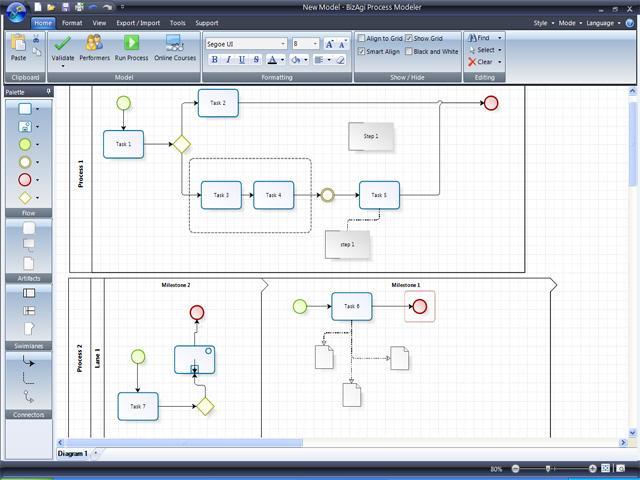 BIZAGI PROCESS MODELER Obrázek 15 - Ukázka pracovního prostředí BizAgi Process Modeleru na jednoduchých procesech Základní informace Název BizAgi Process Modeler Aktuální verze 1.4.