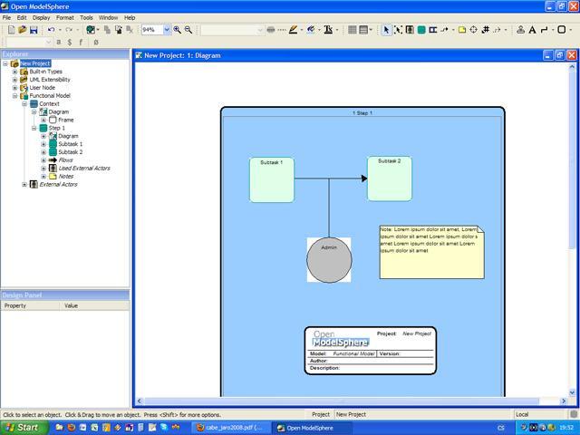 OPEN MODELSPHERE Obrázek 17 - Ukázková obrazovka nástroje Open ModelSphere - vytváření procesního modelu Základní informace Název Open ModelSphere Aktuální verze 3.