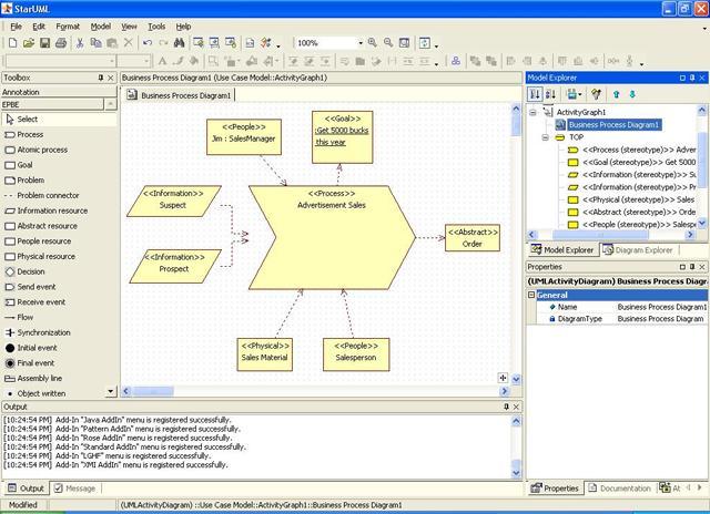 STARUML Obrázek 22 - Ukázková obrazovka StarUML s procesním diagramem modulu EPBE v1.0 Základní informace Název StarUML Aktuální verze 5.0.2 Výrobce Plastic Software, Inc.