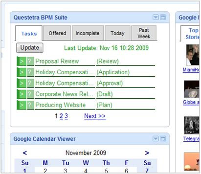 Obrázek 38 Questetra BPM Suite - Google Gadget Přehledová tabulka Podpora procesního modelování Podpora modelování organizační struktury Podpora modelování okolí