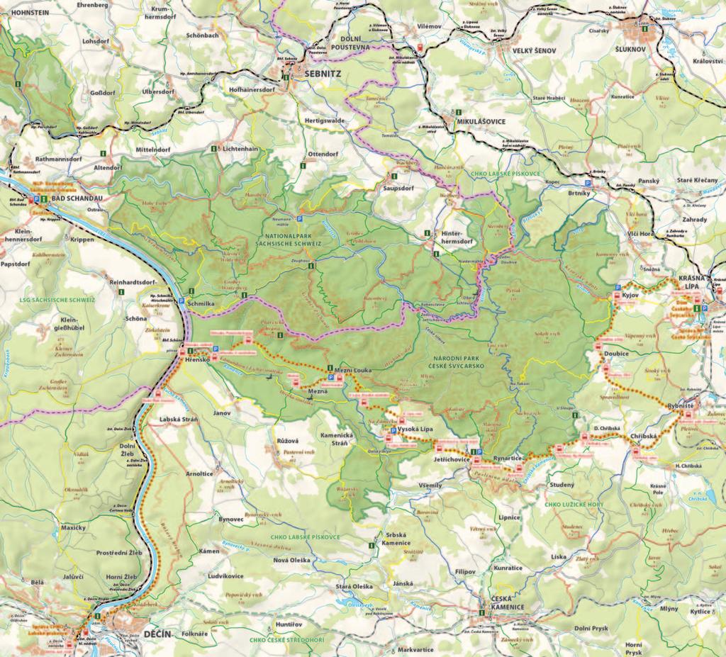 Českosaské Švýcarsko - mapa NECHTE AUTO DOMA!