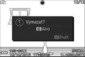 Mazání snímků Vymazání aktuálního snímku provedete stisknutím tlačítka O. Pamatujte si, že jakmile jsou snímky vymazány, již je nelze obnovit. 1 Zobrazte snímek.