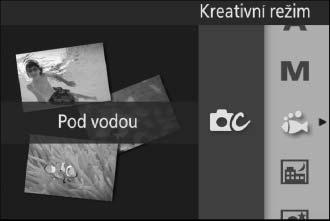 Fotografování pod vodou Pomocí níže uvedených kroků můžete fotografovat v režimu Pod vodou. 1 Zapněte fotoaparát. Stisknutím hlavního vypínače zapněte fotoaparát. P 2 Vyberte režim w.