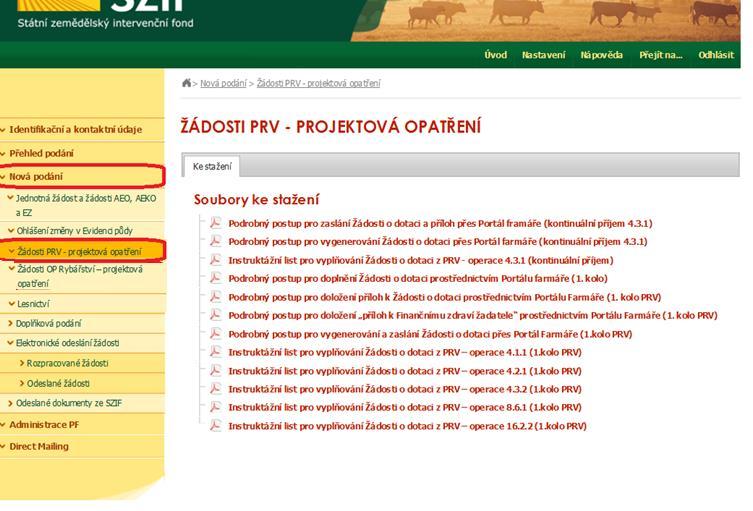 Podrobné manuály k jednotlivým podáním a instruktážní listy Veškeré informace jsou