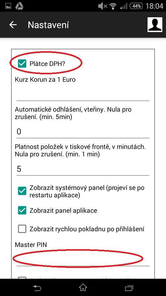 - nastavte, zda jste plátci či neplátci. Nastavte případný směnný kurz EUR. Zrušte zaškrtnutí volby ZOBRAZIT SYSTÉMOVÝ PANEL A PANEL APLIKACE.