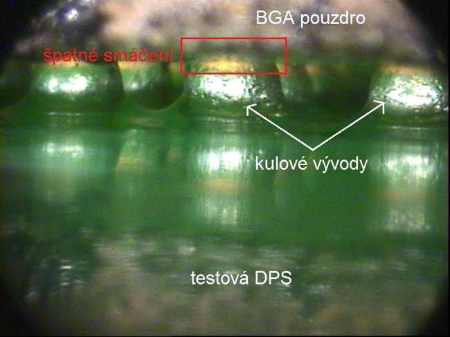 pouzdře. To zapříčinilo špatné přetavení po rebolingu pouzdra, tento nedostatek vznikl velkým odváděním tepla do kovové šablony na obr. 36.