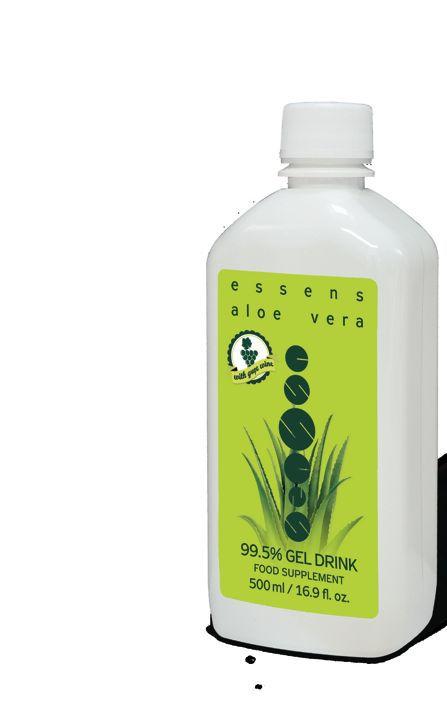 Aloe vera ESSENS 500 ml 1 480 din Dodatak ishrani Gel od Aloe vere 99,5% Dodatak ishrani sadrži prirodan 99,5% gel sa malim komadima Aloe vera Barbadensis Miller iz Meksika, proizveden metodom