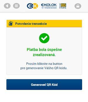 Strana: 15/23 Po úspešnej realizácii je potrebné generovať QR kód ekolku stlačením ikony Generovať QR kód. Vygenerovaný ekolok sa zobrazí v Zozname uhradených poplatkov (kapitola 4.