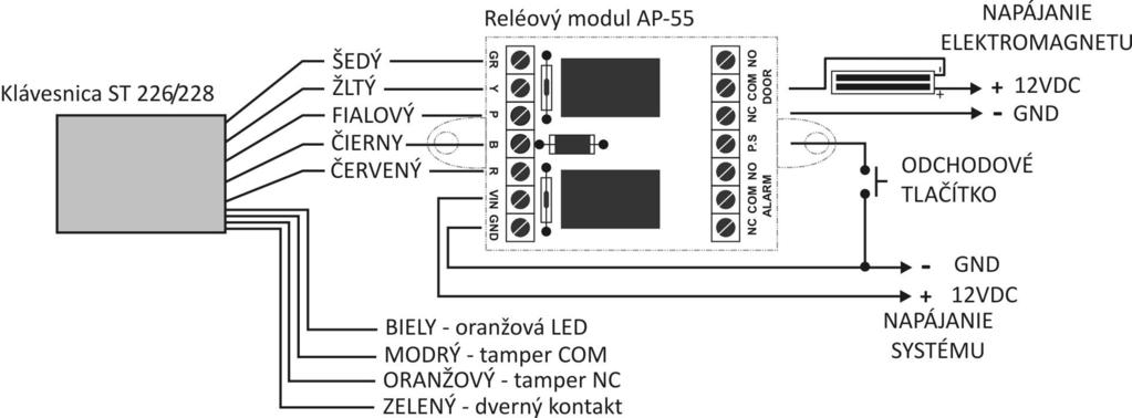 Zapojenie elektrického zámku 1) Kontakt N.O.