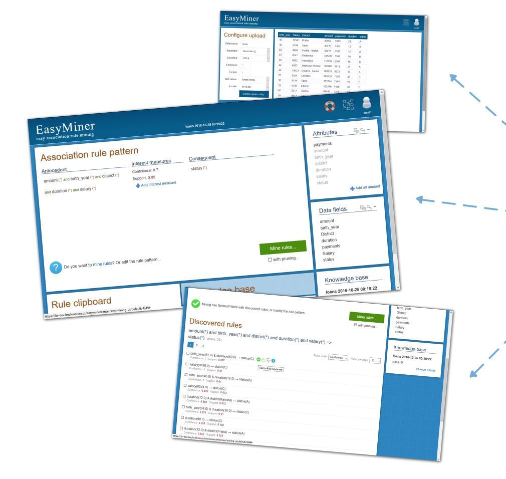 EasyMiner Akademický nástroj pro: Hledání pravidel v datech Tvorbu klasifikačních modelů z pravidel Detekci anomálií