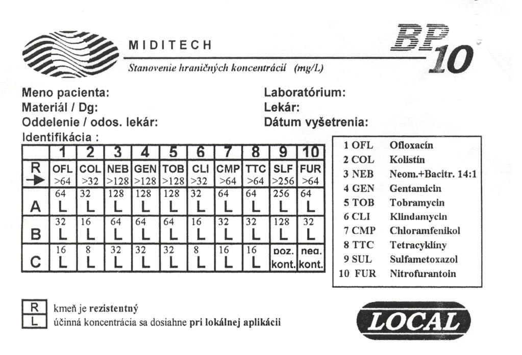 na určenie citlivosti