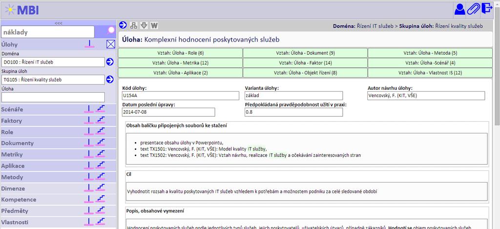 Princip zobrazení kontextu: Analýza vazeb Zobrazení detailních informací k objektu zahrnuje