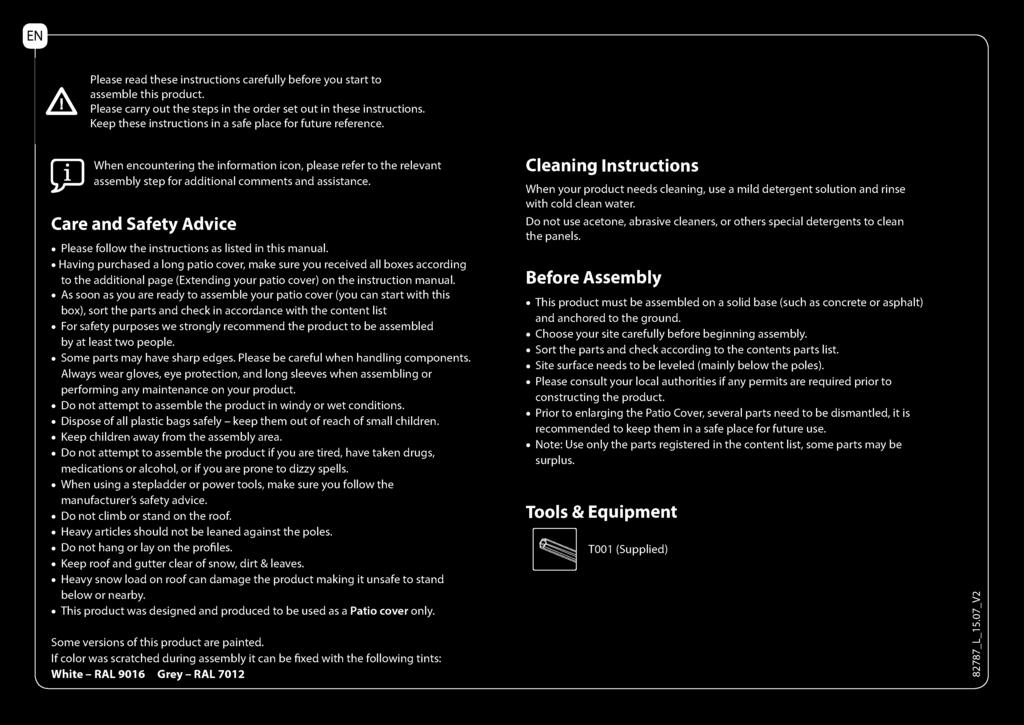 go Please read these instructions carefully before you start to assemble this product. Please carry out the steps in the order set out in these instructions.