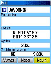 Používanie informačnej stránky z vyhľadávania Pokiaľ ste požadovanú položku našli a stlačili ste ENTER, zobrazila sa stránka s informáciami o bode, ktorá obsahuje: Názov (pokiaľ ide o bod, môžete