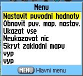 Nastavenie mapy - nastavenie informácií Predposledná stránka zobrazuje zoznam detailných map edície MapSource nahratých v pamäti prístroja, napr.