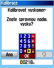 Nastavenie výškomeru (iba etrex Vista C) Stránka s nastavením výškomeru umožňuje ručnú kalibráciu prístroja po zapnutí. Kalibrovať možno zo známej výšky alebo podľa tlaku.