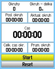 GPS doplnky Stopky Stránka stopiek Nastavenie dĺžky okruhu Voľby okruhu Stopky etrex Legend C/Vista C môžete ale používať i ako stopky, ktoré obsahujú i merač rychlosti okruhu.