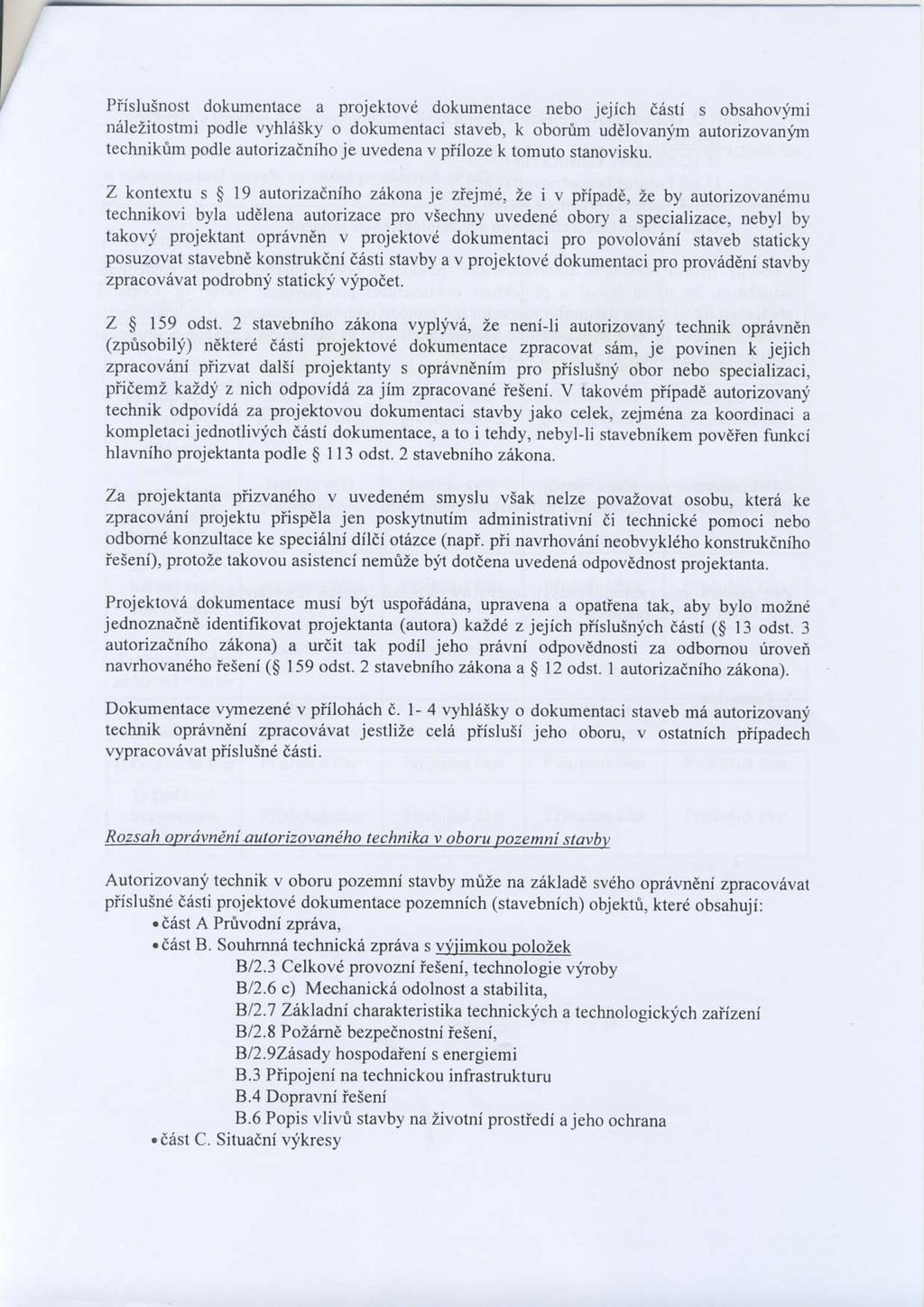 I Piisluinost dokumentace a projektovd dokumentace n bo jejich dasti s obsahov:imi Dalezitostmi podle vyhlisky o dokumentaci staveb, k oborim udelovanjm autorizovanlhn lechnikim podle aulorizadnihoje