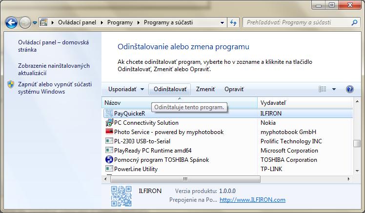 V zozname programov nájdite