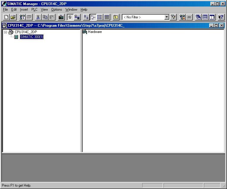 5. Otevřeme konfigurační nástroj pro hardware poklepáním na položku. ( Hardware) Kliknutím na název souboru se rozbalí Simatic 300 (1).