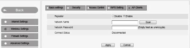 Configuration de la fonction répéteur WiFi (suite) 5 - Legrand_Wifi_V1_A430EC Cliquez sur Advanced 6 - Sélectionnez