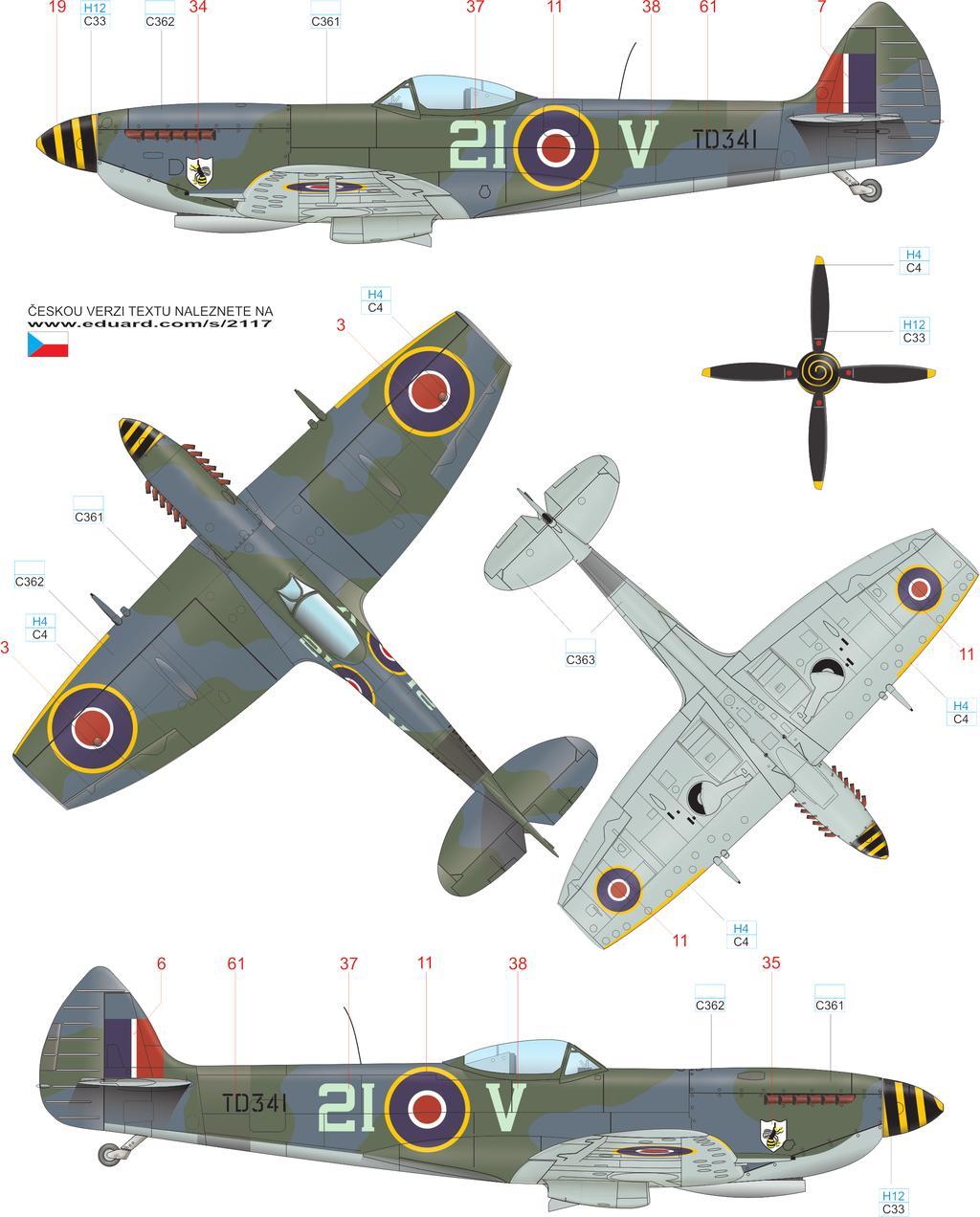 B TD341, No. 443 Squadron, Uetersen airfield, Germany, August 1945 No. 443 Squadron RCAF had a Hornet painted in the unit crest along with the motto 'Our Sting is Death'.