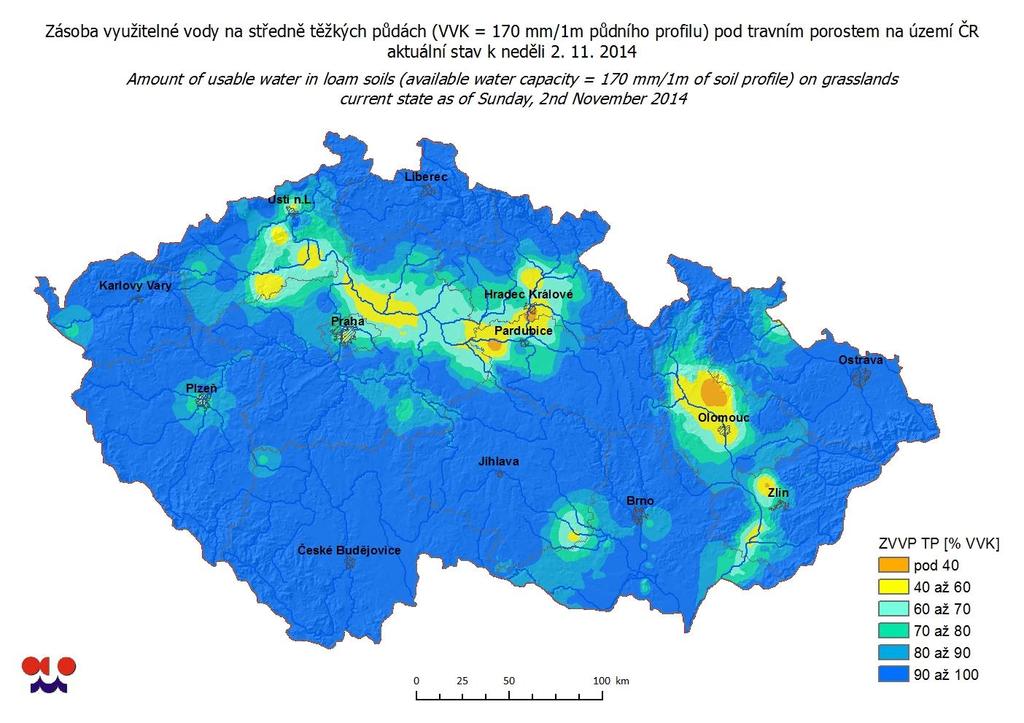 F. Vlhkost půdy Proti minulému týdnu zůstaly na území ČR hodnoty půdní vlhkosti konstantní, místy došlo k jen velmi mírnému snížení.